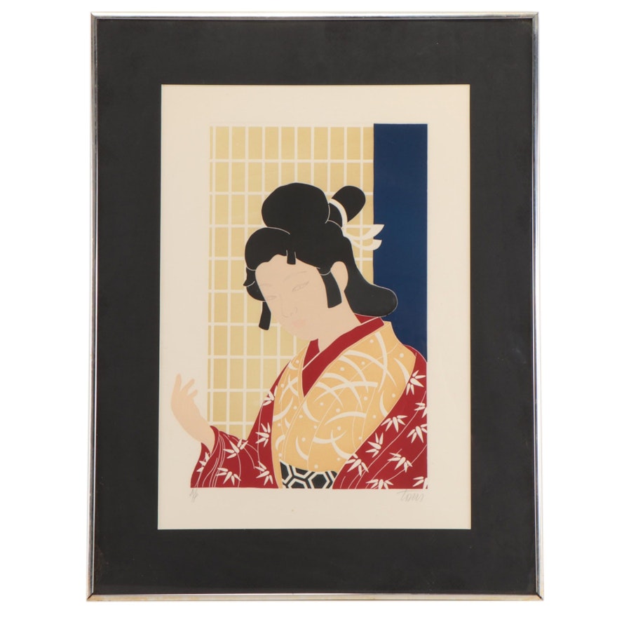 Fernando Torm Embossed Etching of Japanese Figure, Late 20th Century
