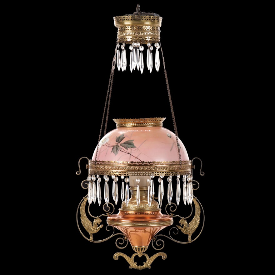 Bradley & Hubbard Rococo Revival Brass and Copper Oil Lamp Pendant