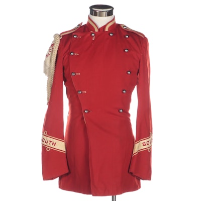 Fruhauf Marching Band Uniform Red Wool Jacket with Shoulder Braid, 1960s