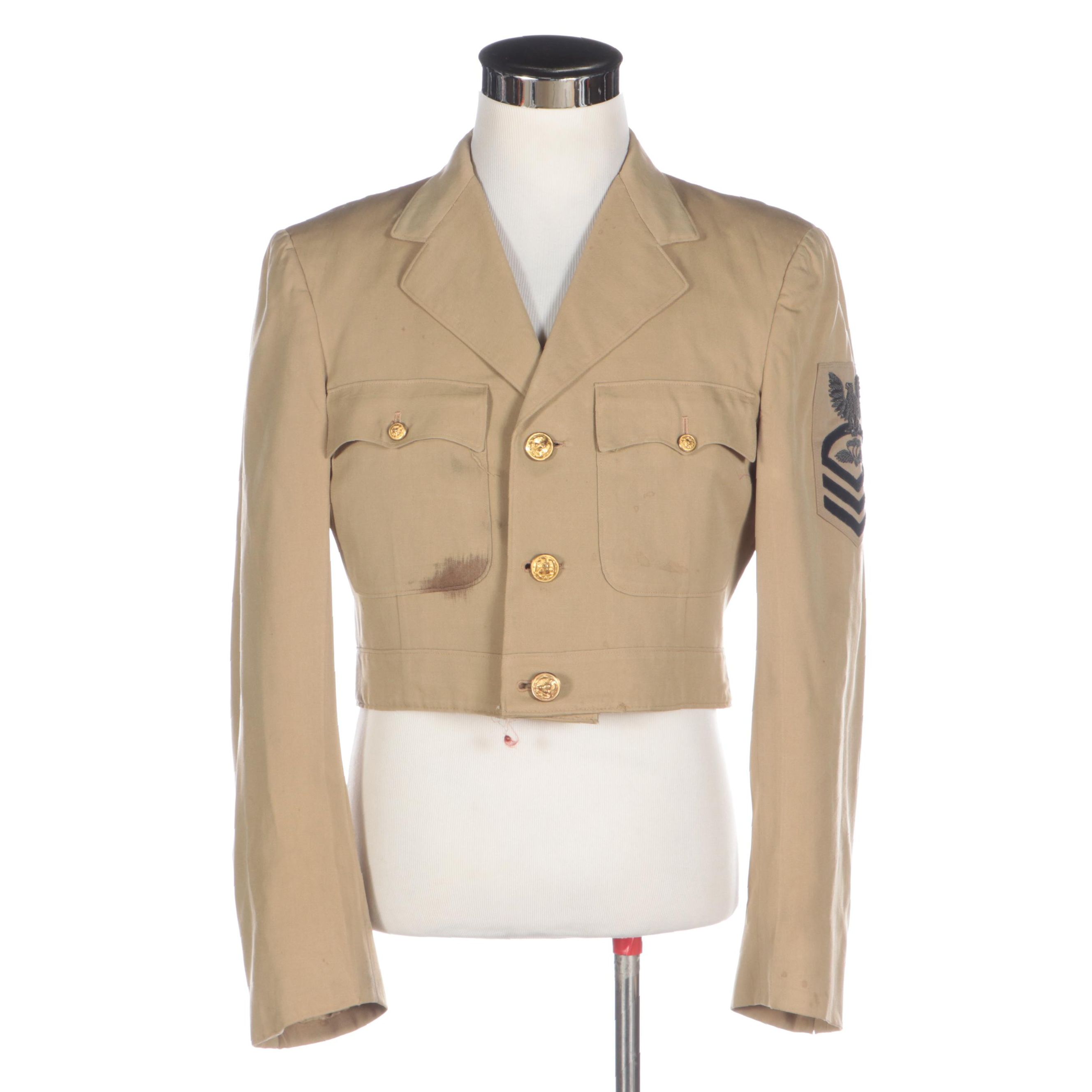 WWII Era U.S. Navy Service Dress Khaki Uniform Jacket with Rank Insignia EBTH