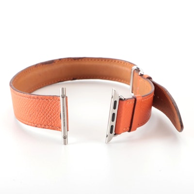 Hermès 38 MM Apple Watch Band in Orange Epsom Leather