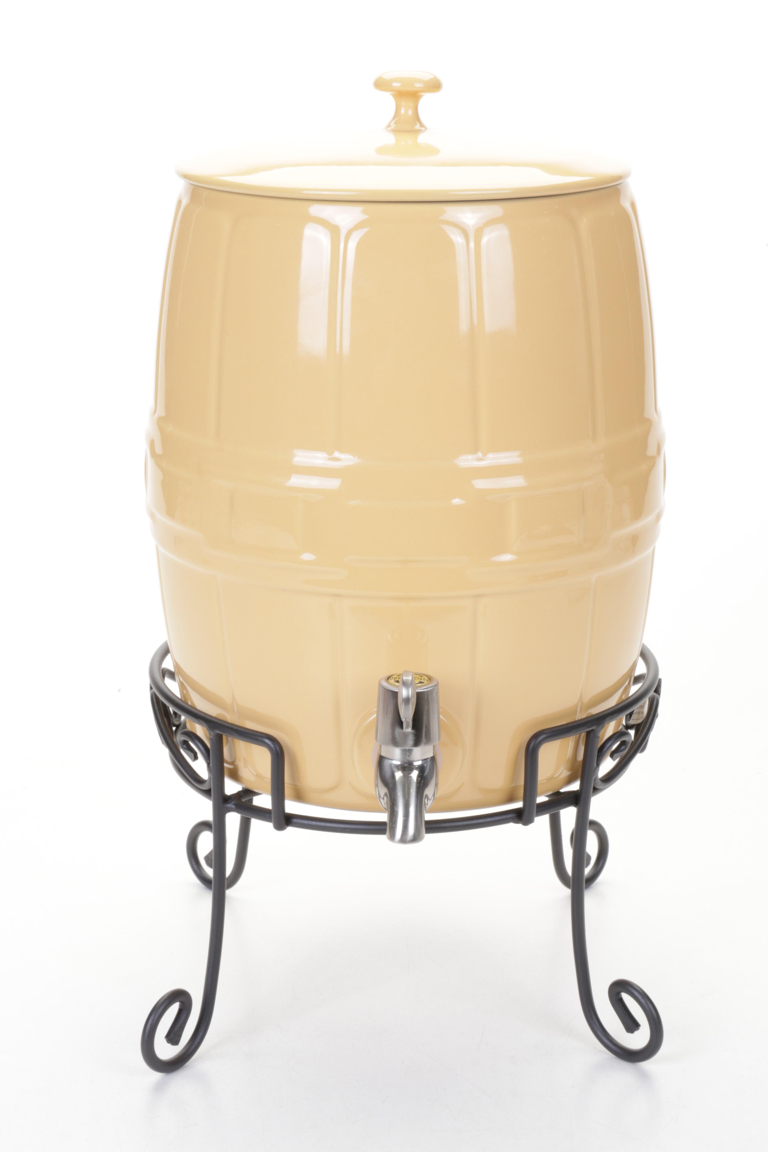 Longaberger "Woven Traditions" Butternut Ceramic Beverage Barrel and Stand EBTH