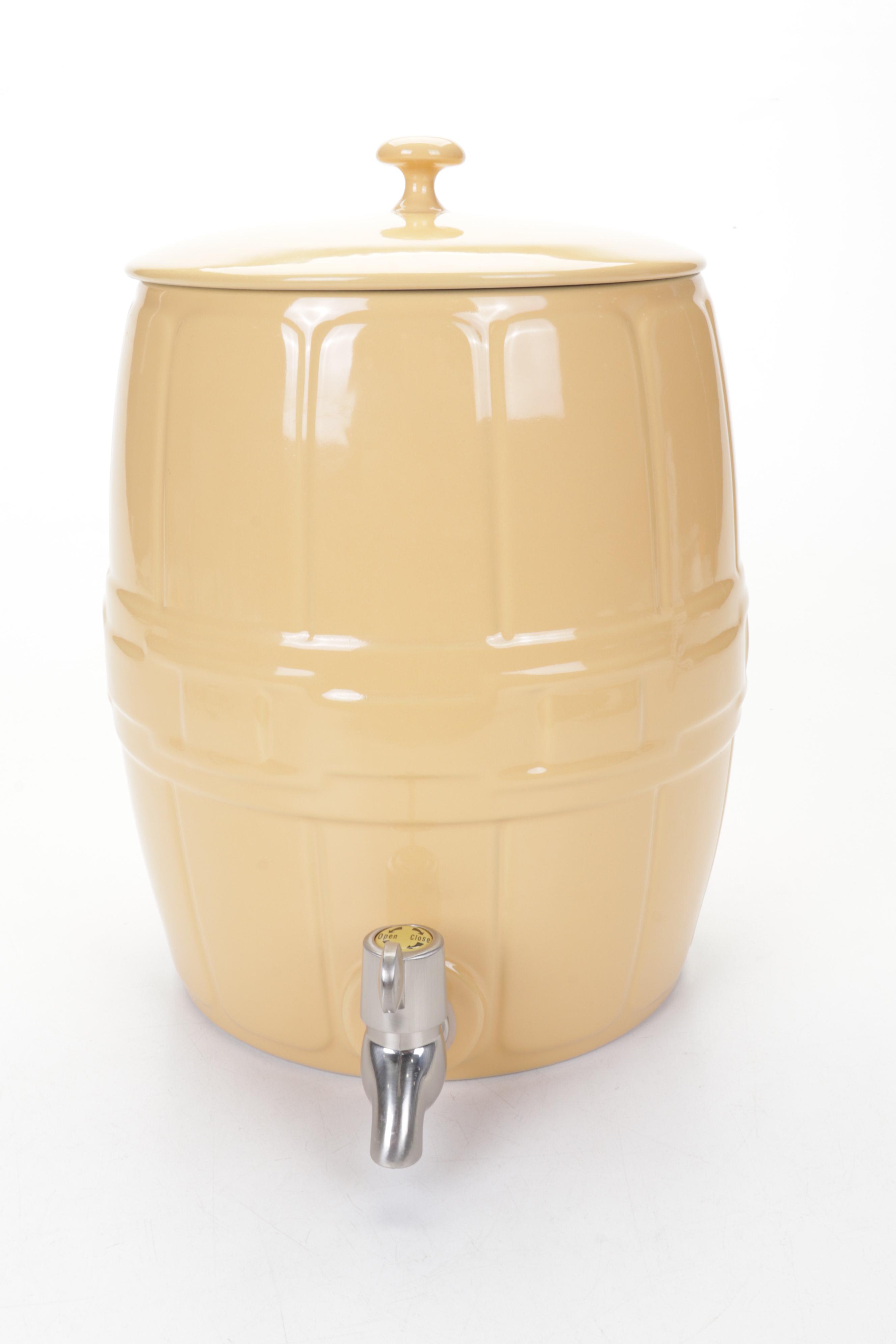 Longaberger "Woven Traditions" Butternut Ceramic Beverage Barrel and Stand EBTH