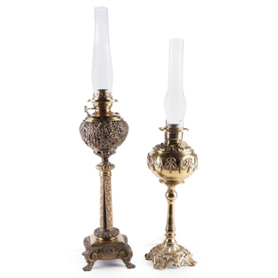 Pittsburgh Lamp, Brass & Glass Oil and Other Banquet Lamps, Adapted Mid-20th C