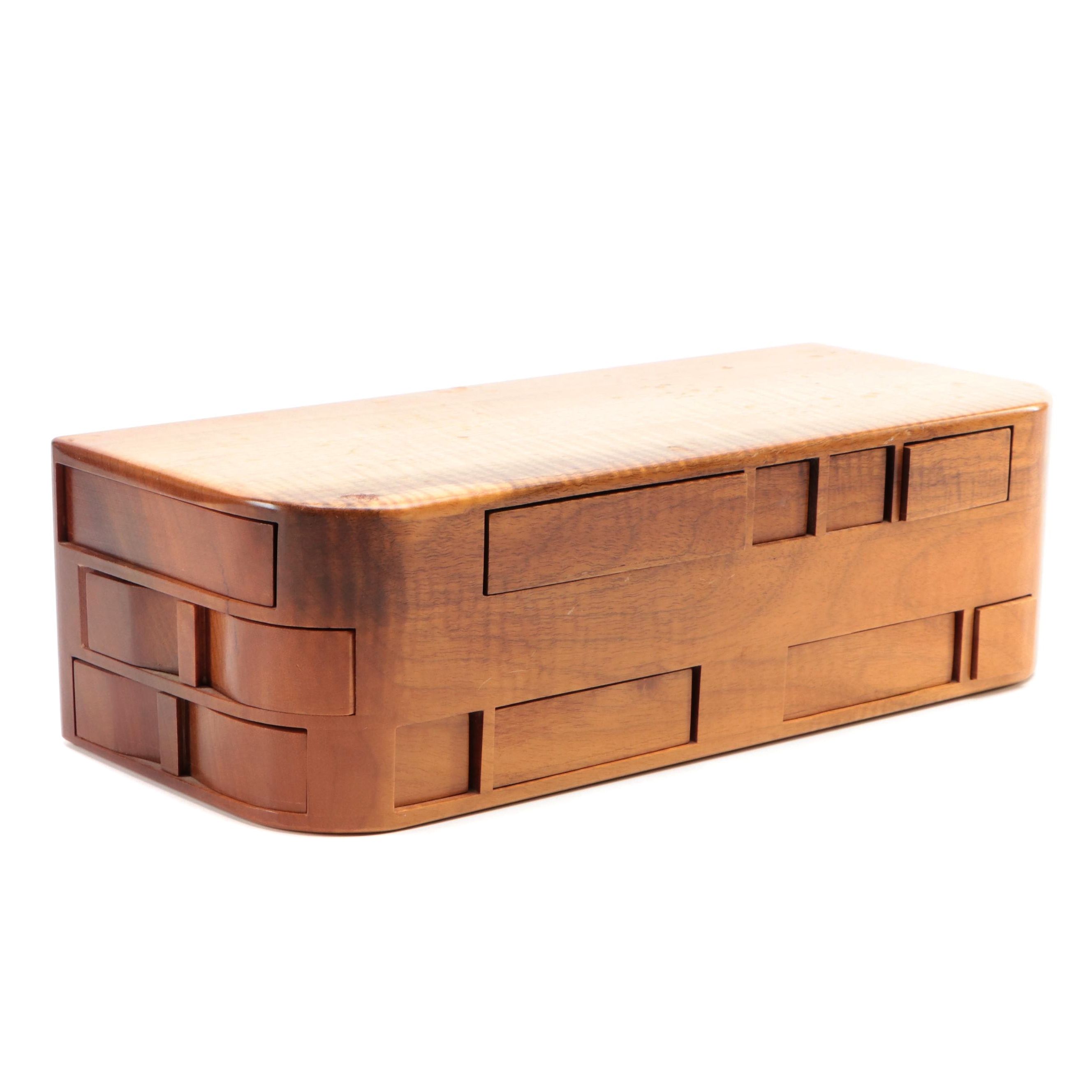 Jeff Vollmer Handmade Myrtle Burl Wood Puzzle Box Jewelry Box EBTH