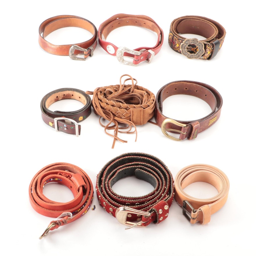 Marks Saddlery Leather Belt with Sterling Silver Buckle Set and Other Belts
