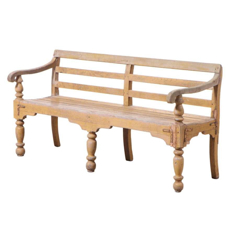 Painted Teak Bench, Mid to Late 20th Century