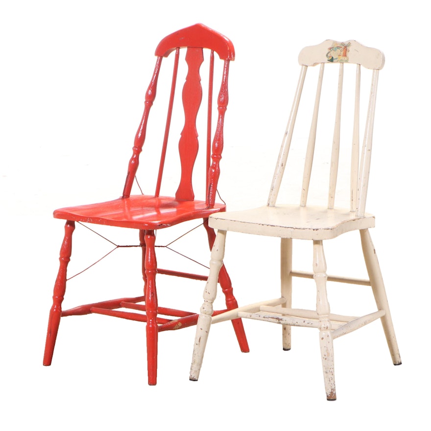 Two American Colonial Style Painted Windsor Side Chairs, circa 1930