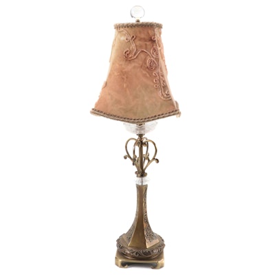 Floral Themed Metal and Glass Table Lamp with Dale Tiffany Lamp Shade