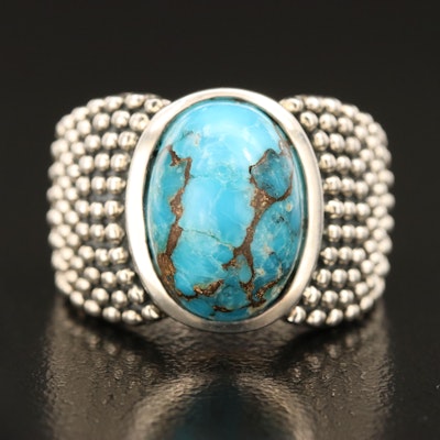 Michael Dawkins Sterling Turquoise Ring with Granulation Detail