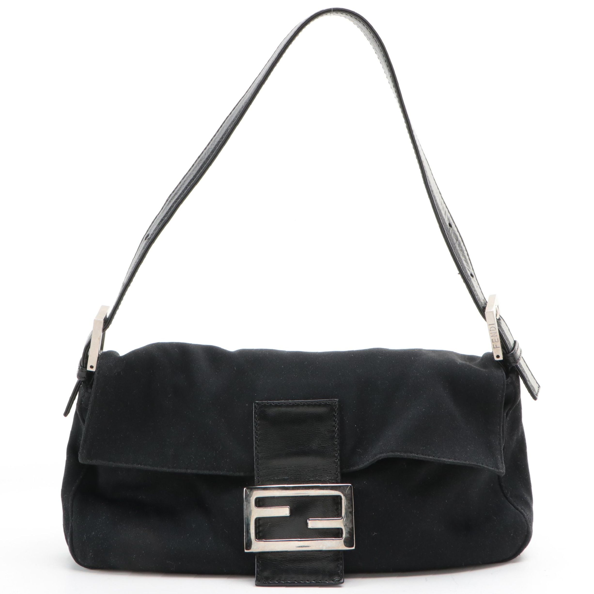 Fendi Baguette Shoulder Bag in Black Jersey and Lambskin Leather EBTH