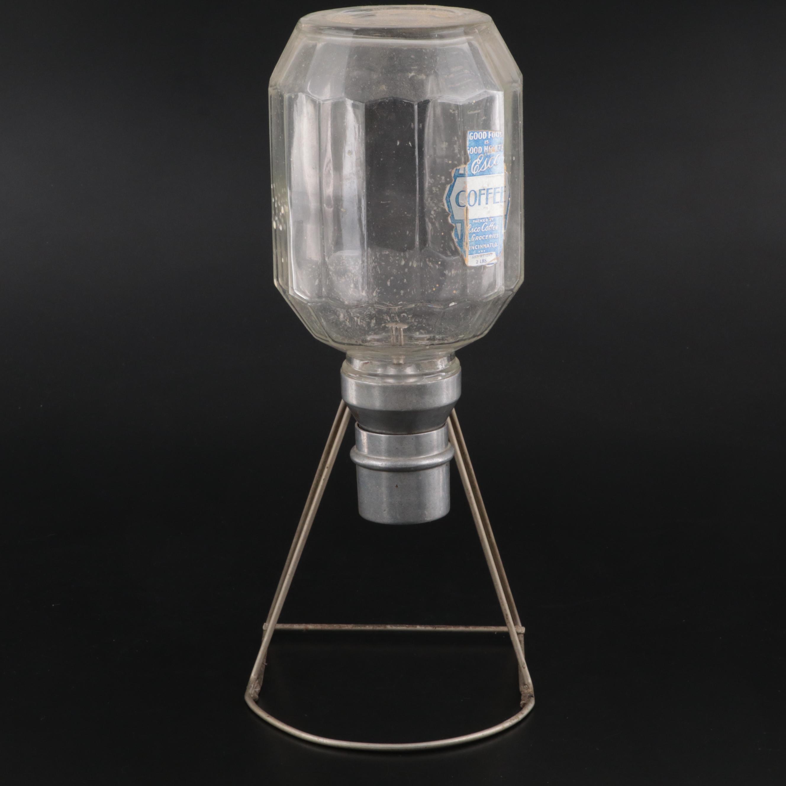 Esco Coffee Glass Grounds Dispenser or Grinder, Mid20th Century EBTH
