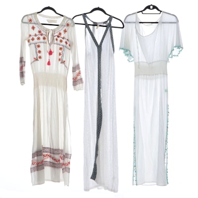 Cotton Gauze Embroidered and Embellished Casual Maxi Dress Cover-Ups