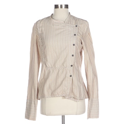 Gary Graham Woven Striped Cotton Pioneer Style Bib Shirt