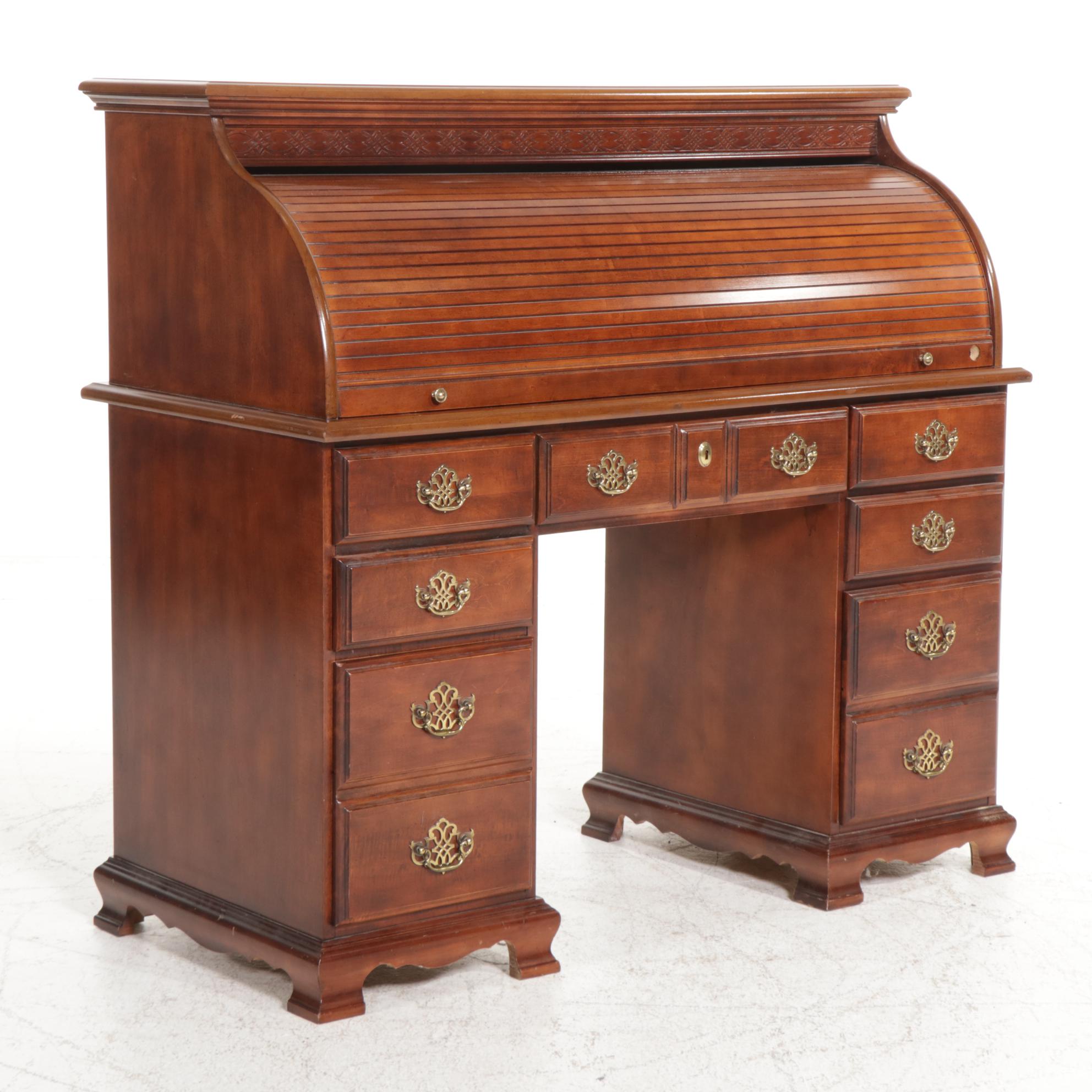Chippendale Style Cherry RollTop Desk with Broyhill Chair EBTH