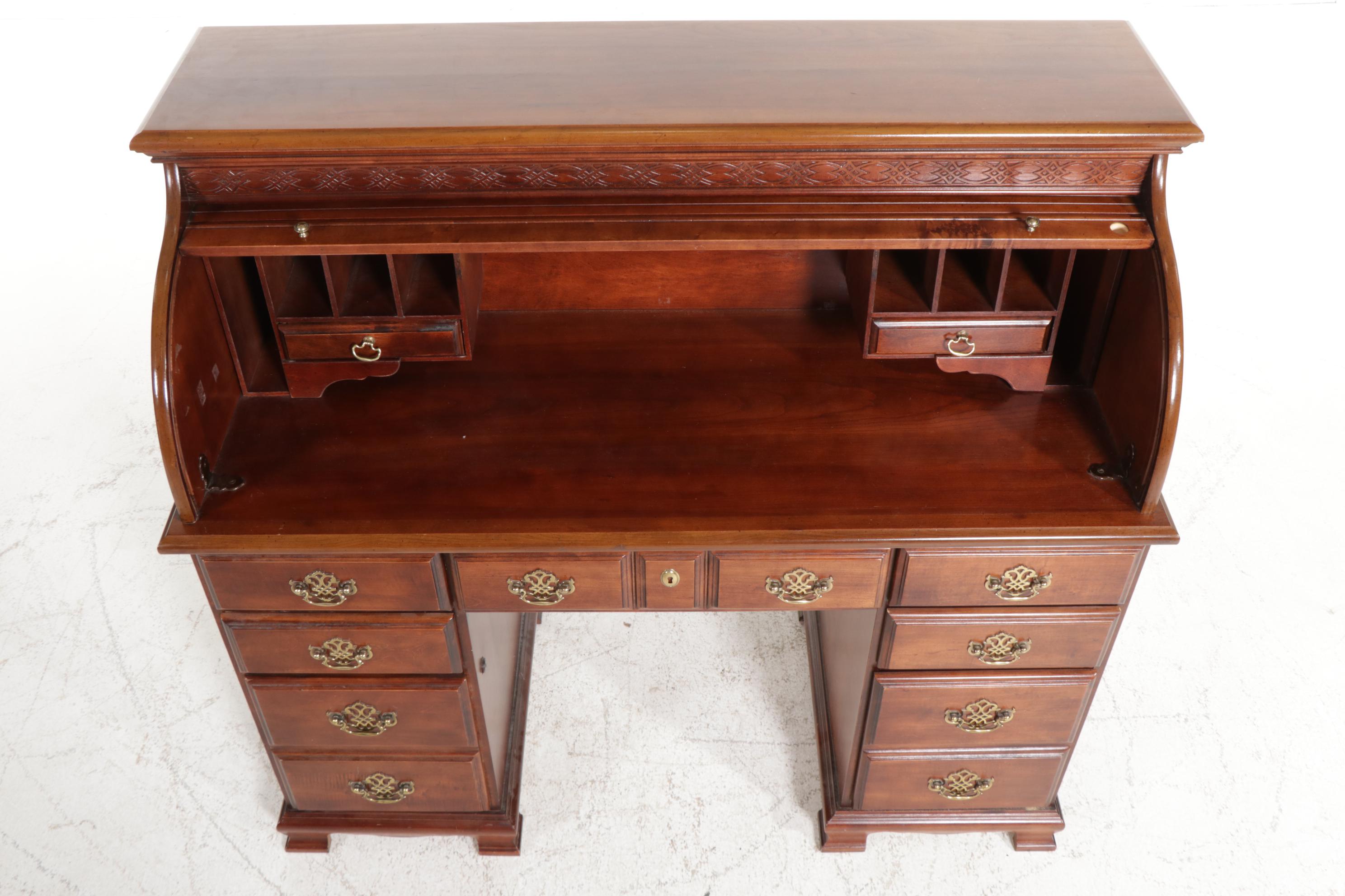 Chippendale Style Cherry RollTop Desk with Broyhill Chair EBTH