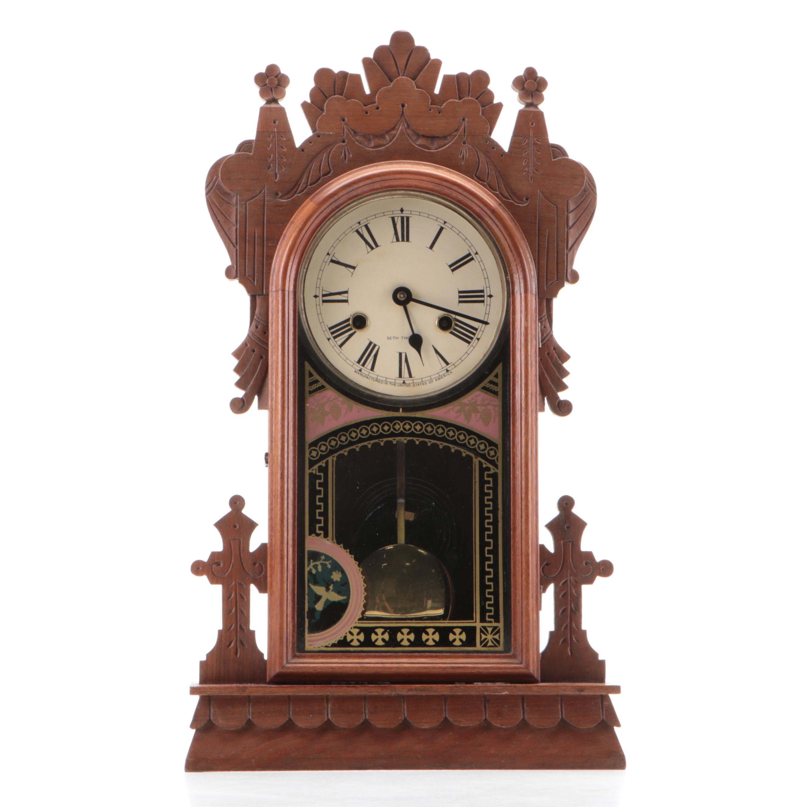 Seth Thomas Clock Co. Pressed Walnut Gingerbread Clock, Late 19th
