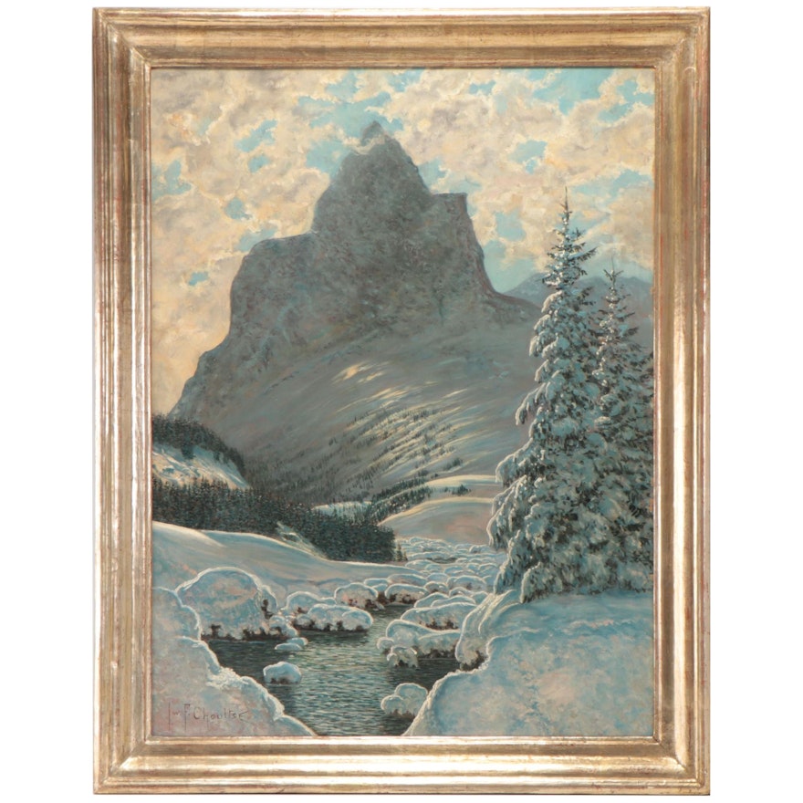 Snowy Mountain Landscape Oil Painting Attributed to Ivan Choultse