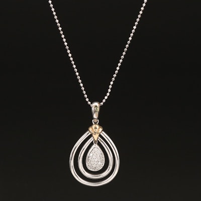 Sterling Diamond Teardrop Pendant Necklace with 14K Accent