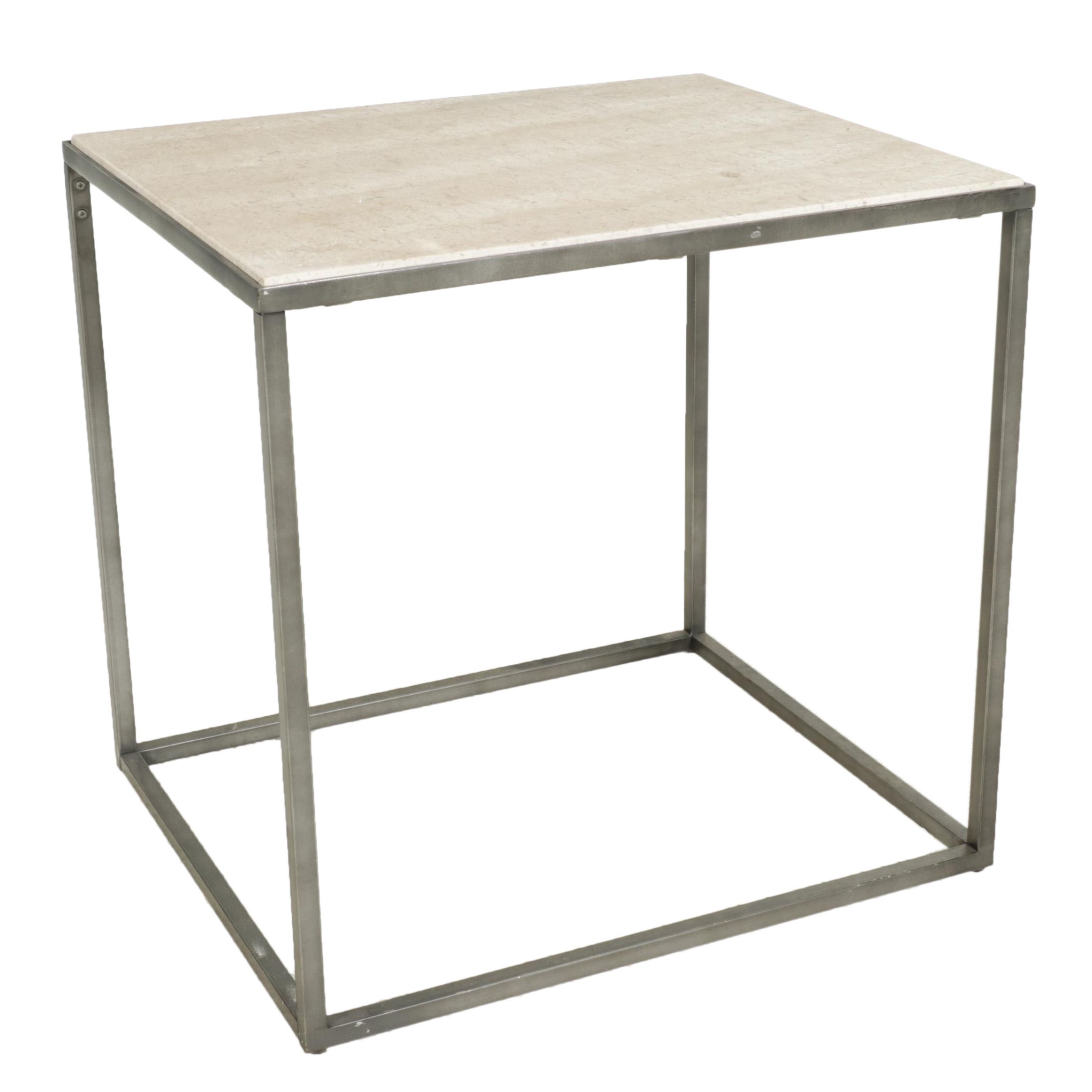 Hammary Furniture Modernist Style Metal and Travertine Slab End Table