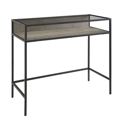 Walker Edison 35" Industrial Glass Top Computer Desk in Grey Wash Walker Edison 35" Industrial Glass Top Computer Desk in Grey Wash