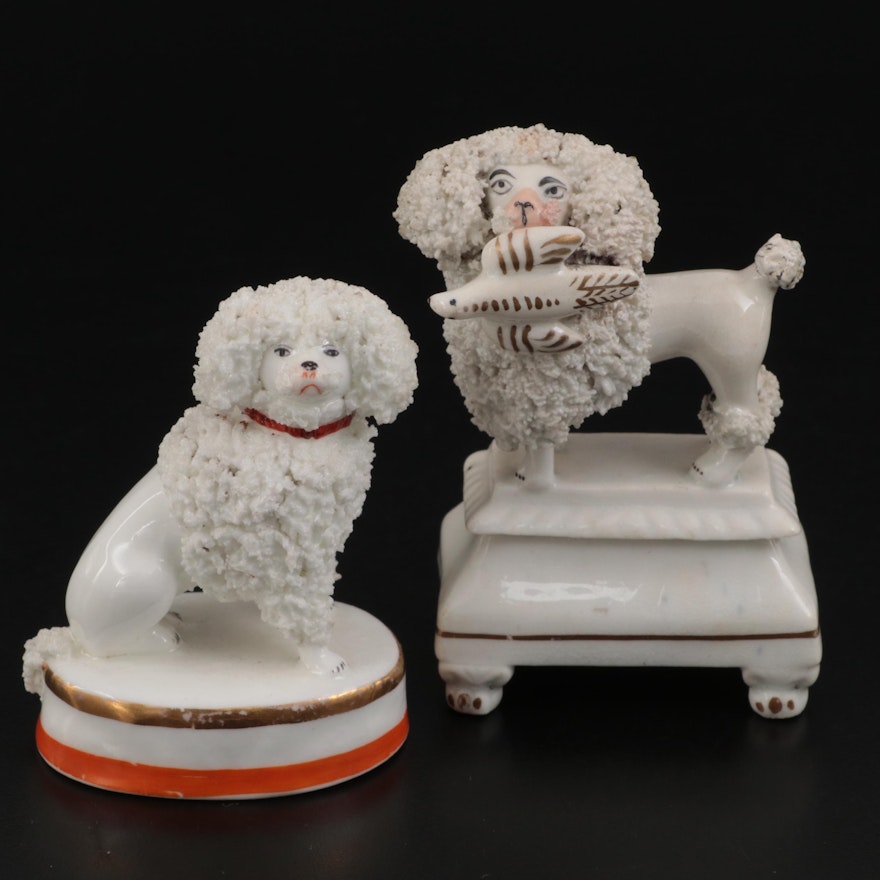 Staffordshire Confetti Poodle Figurines, Mid to Late 19th Century