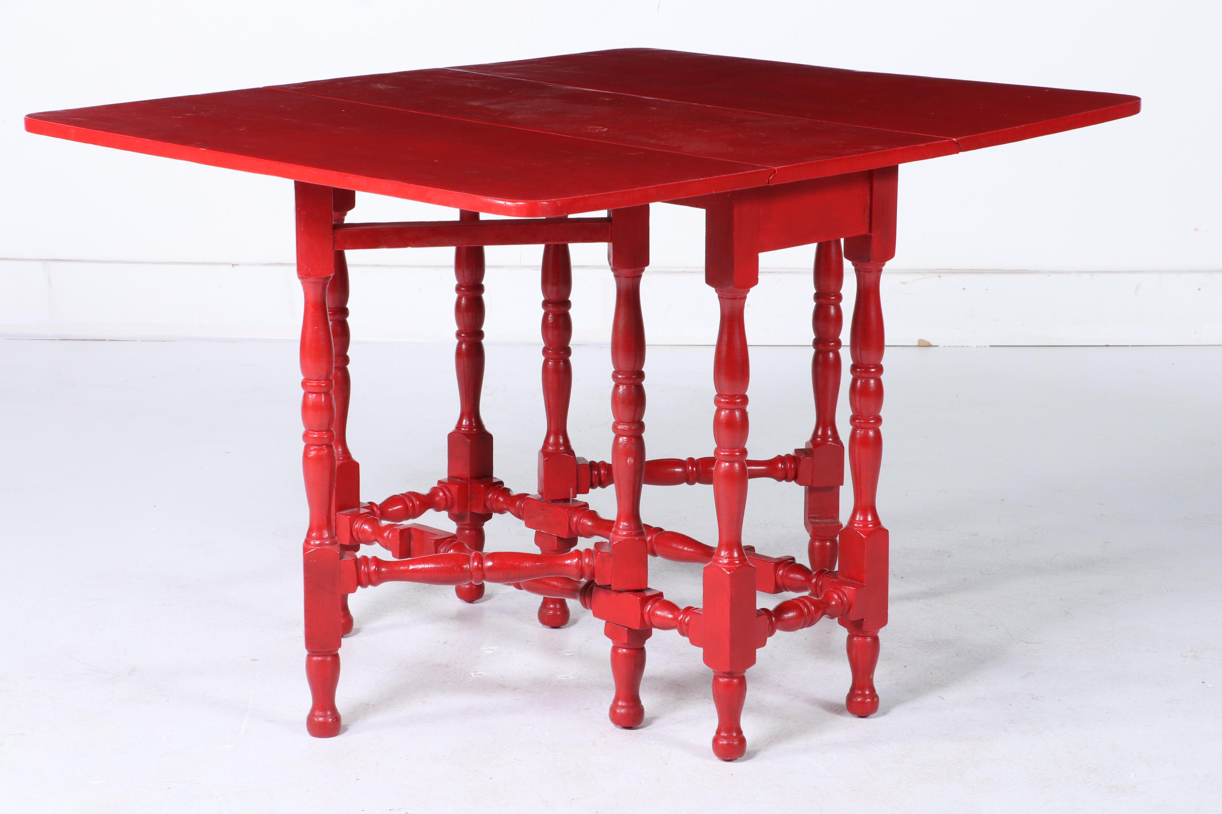 William and Mary Style Red Painted Wood GateLeg Table, 20th Century EBTH