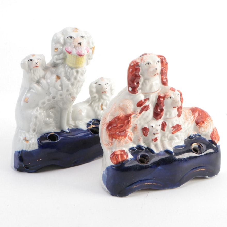 Staffordshire Spaniel and Puppies Pen Holders, Mid to Late 19th Century