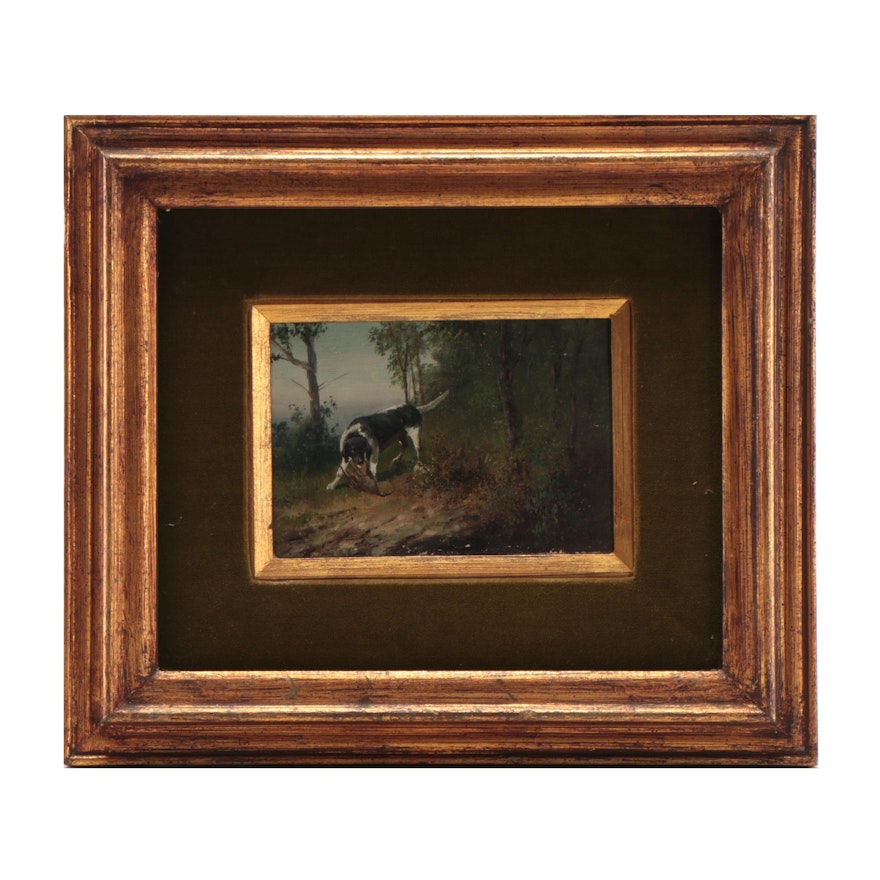 Oil Painting of Canine Hunting Scene, Mid-20th Century