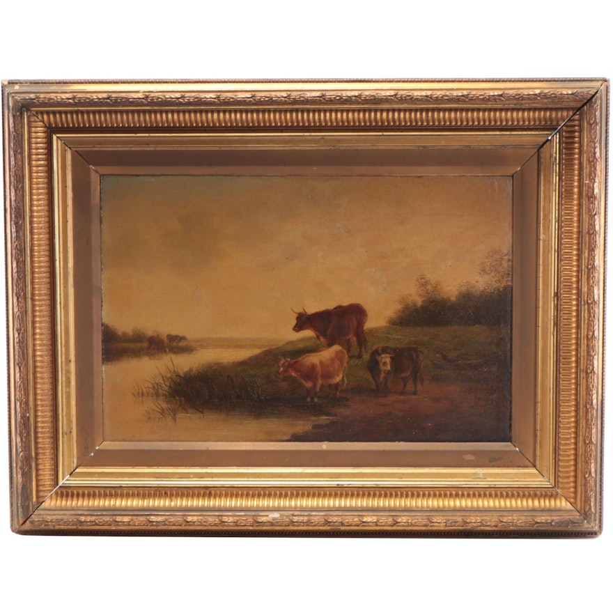 Oil Painting of Grazing Cattle, Late 19th Century