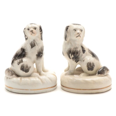 Staffordshire Style Earthenware Black Spaniel Figurines, Mid to Late 19th C.