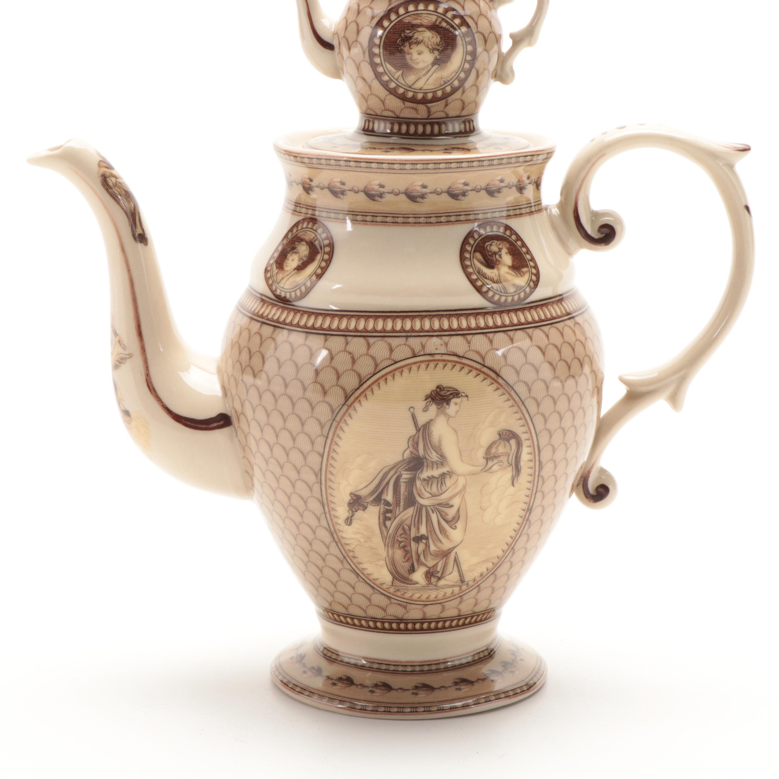 Antiche Riproduzioni Italian Reproduction Brown Transferware Teapot EBTH