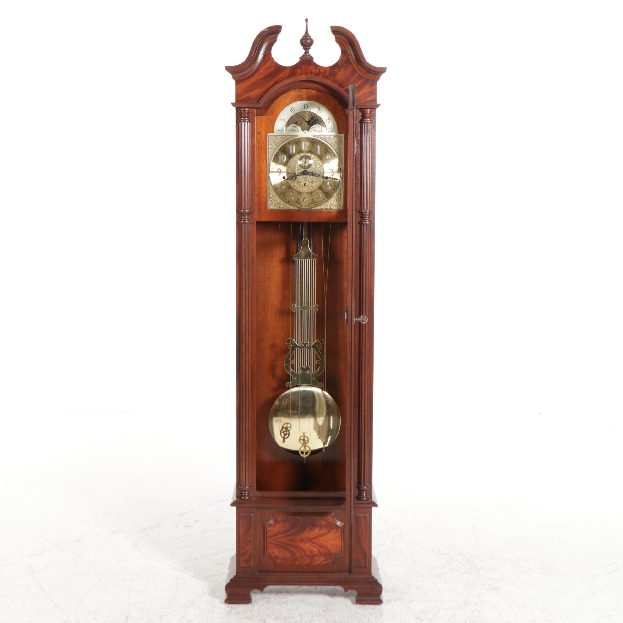 Colonial Molyneux Federal Style Mahogany Grandfather Clock, Late 20th