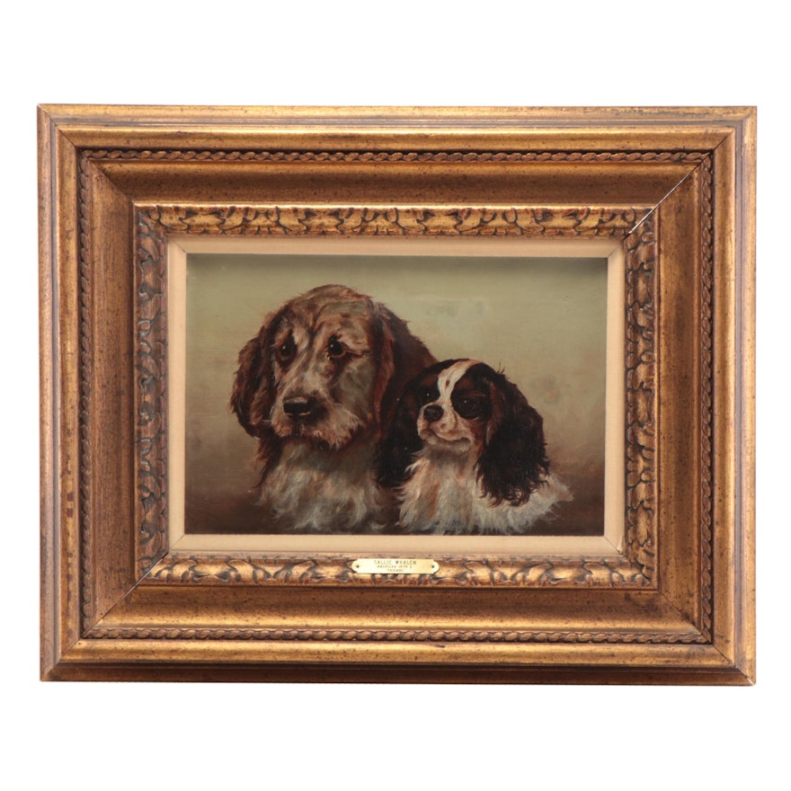 Sallie Whalen Canine Portrait Oil Painting "Friends," Late 19th Century