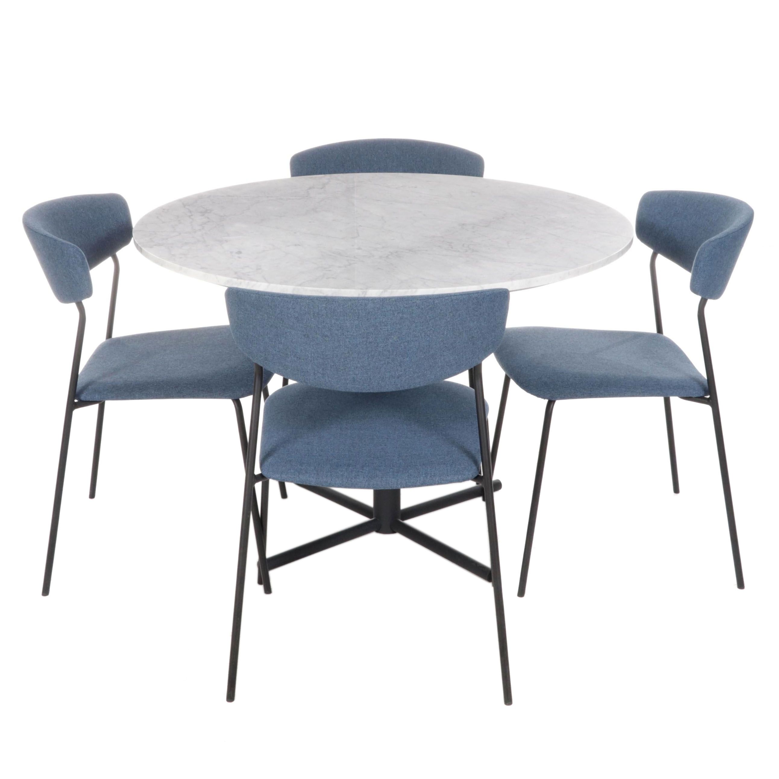 Contemporary Marble Top Bistro Table with Four Fornasarig Side Chairs