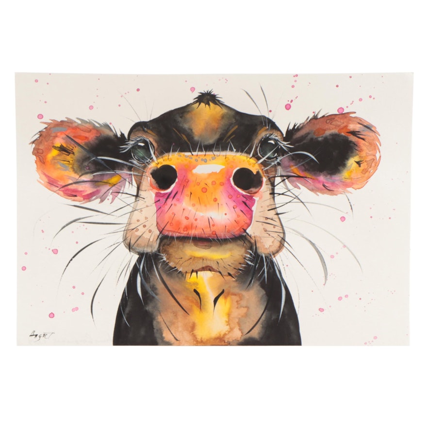 Anne Gorywine Watercolor Painting of Cow, 2019