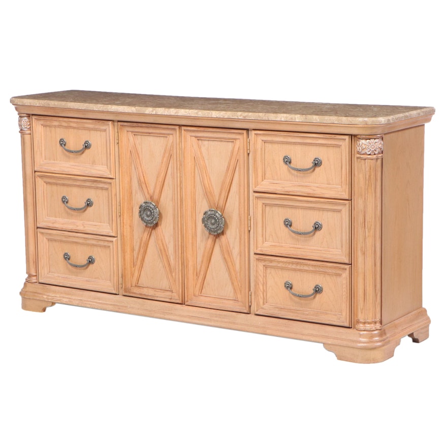 1/4 Stanley Furniture Neoclassical Style Oak and Parcel-Gilt Nine-Drawer Chest