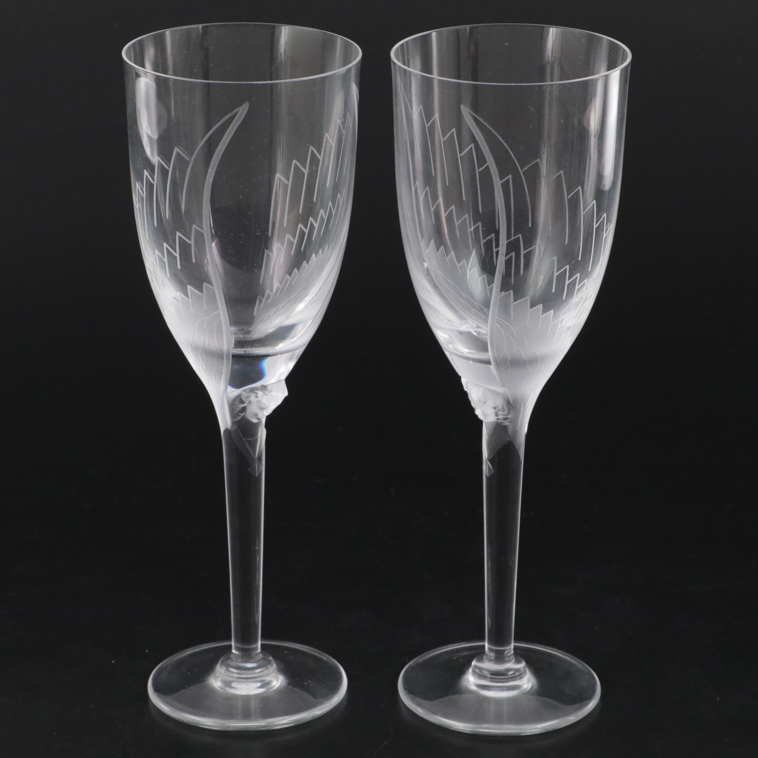 Lalique "Ange" Frosted and Etched Crystal Champagne Flutes EBTH