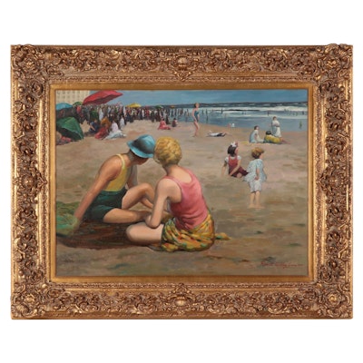 Robert Hartley Cameron Oil Painting of Beach Scene, Late 20th Century