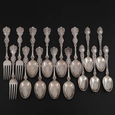 Whiting Mfg. Co. "Pompadour" Sterling Flatware with Wallace "Violets" Teaspoons
