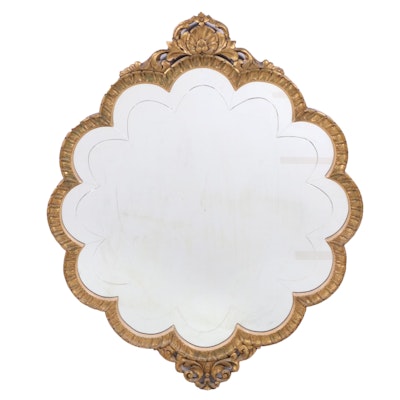Scalloped Giltwood Framed Wall Mirror, Mid to Late 20th Century