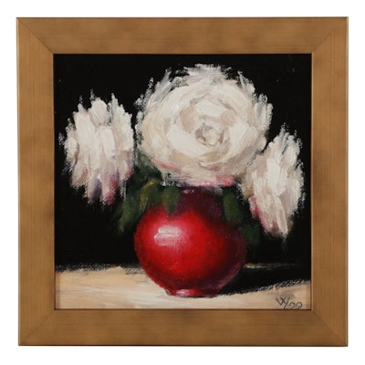 Venera York Floral Still Life Oil Painting "White Roses," 2022