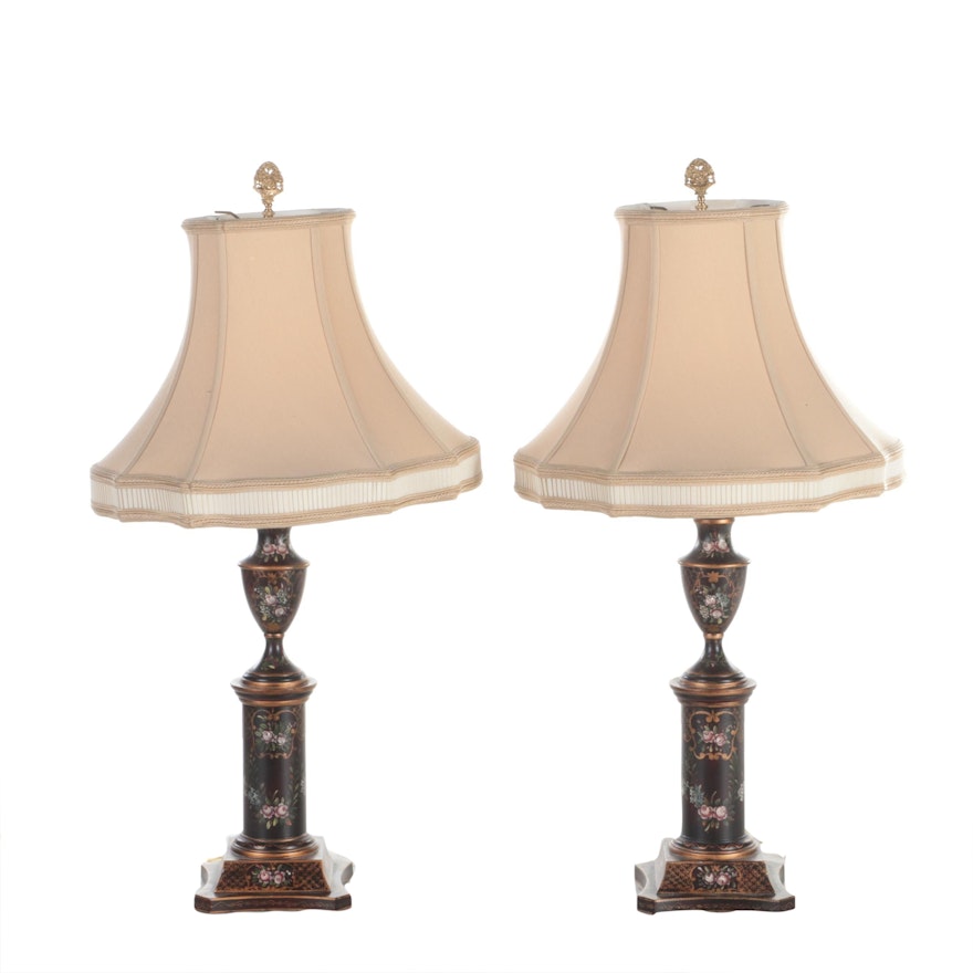 Chelsea House Pair of Hand-Painted Neoclassical Table Lamps, Contemporary