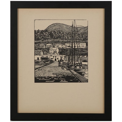 E. M. O'R. Dickey Woodcut "Newcastle Harbour, County Down," 1922
