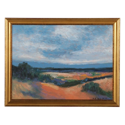 Sulmaz H. Radvand Landscape Oil Painting of Rolling Fields, 2022