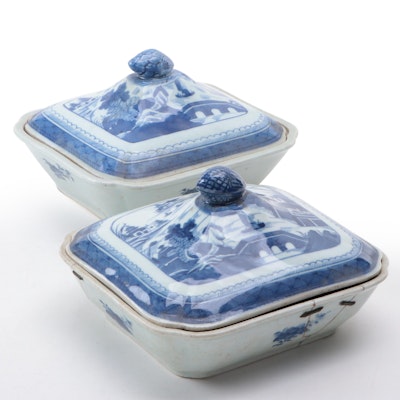 Chinese Export Porcelain Canton Covered Serving Dishes, Mid-19th Century