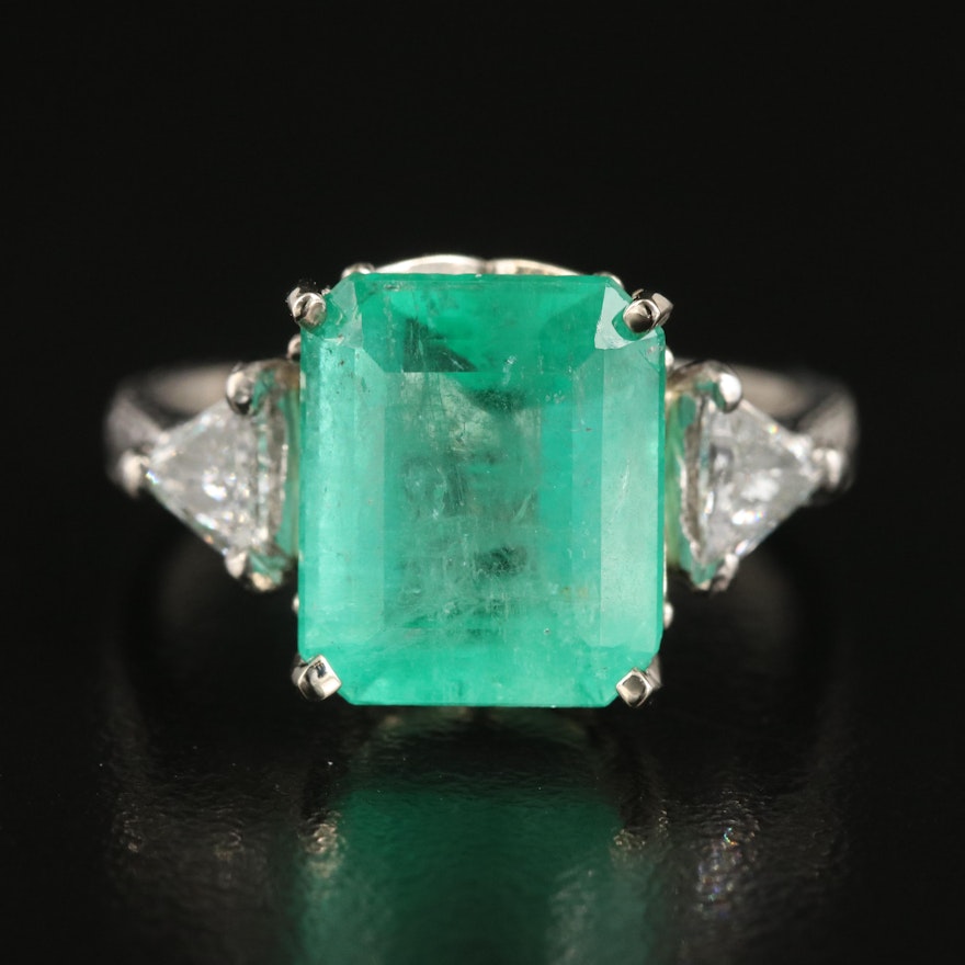 14K and Platinum 6.44 CT Colombian Emerald and Diamond Ring with GIA Report