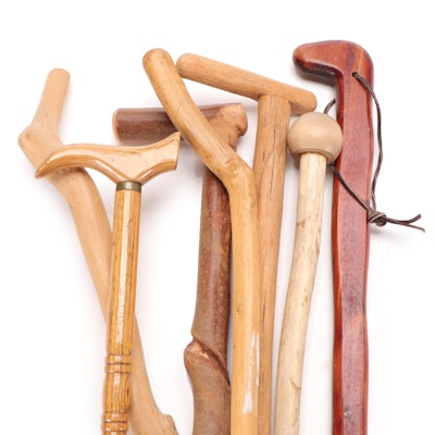 Folk Art Natural Wooden Walking Sticks and Canes
