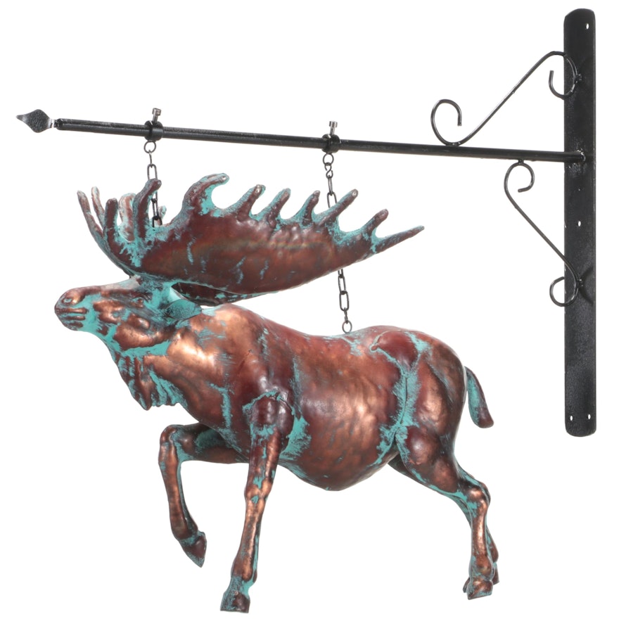 Patinated Copper Moose Wall Hanging Decor