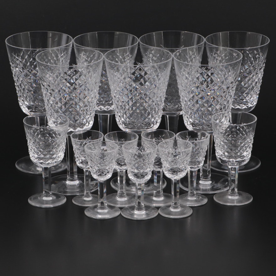 Waterford Crystal "Alana" Water Goblets, Port Wine Glasses and Cordial Glasses